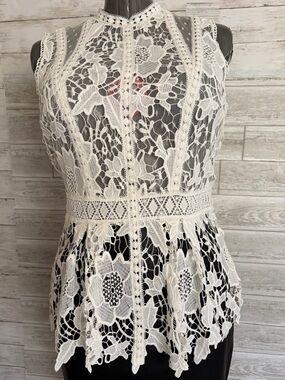 Express White Floral Lace High-Neck Peplum Camisole